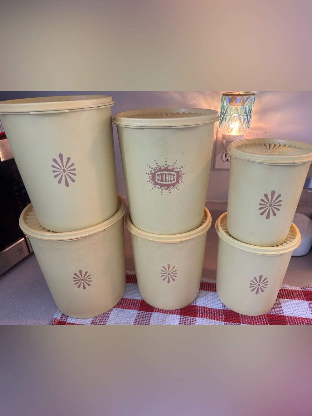 Vintage Tupperware canisters set of 6 - nesting plus cookie jar yellow servalier